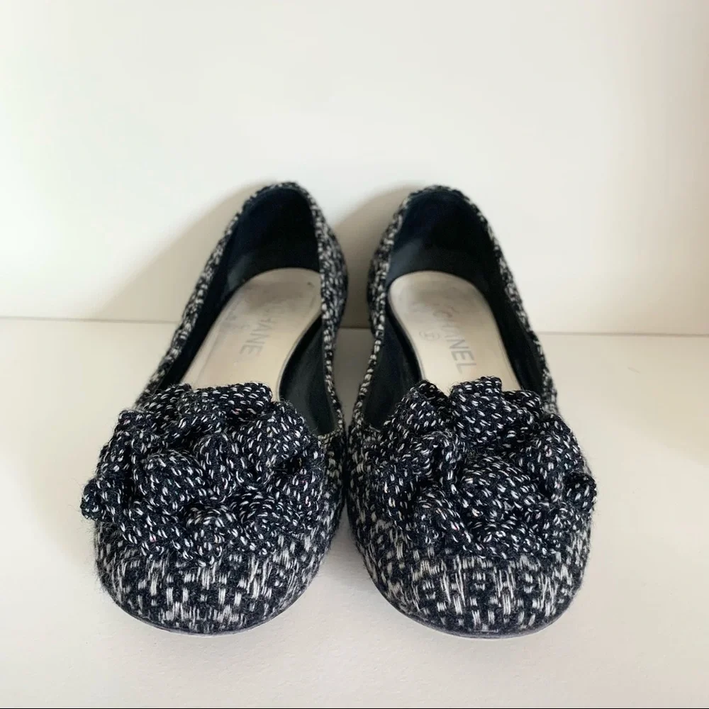 Chanel tweed camellia ballerinas